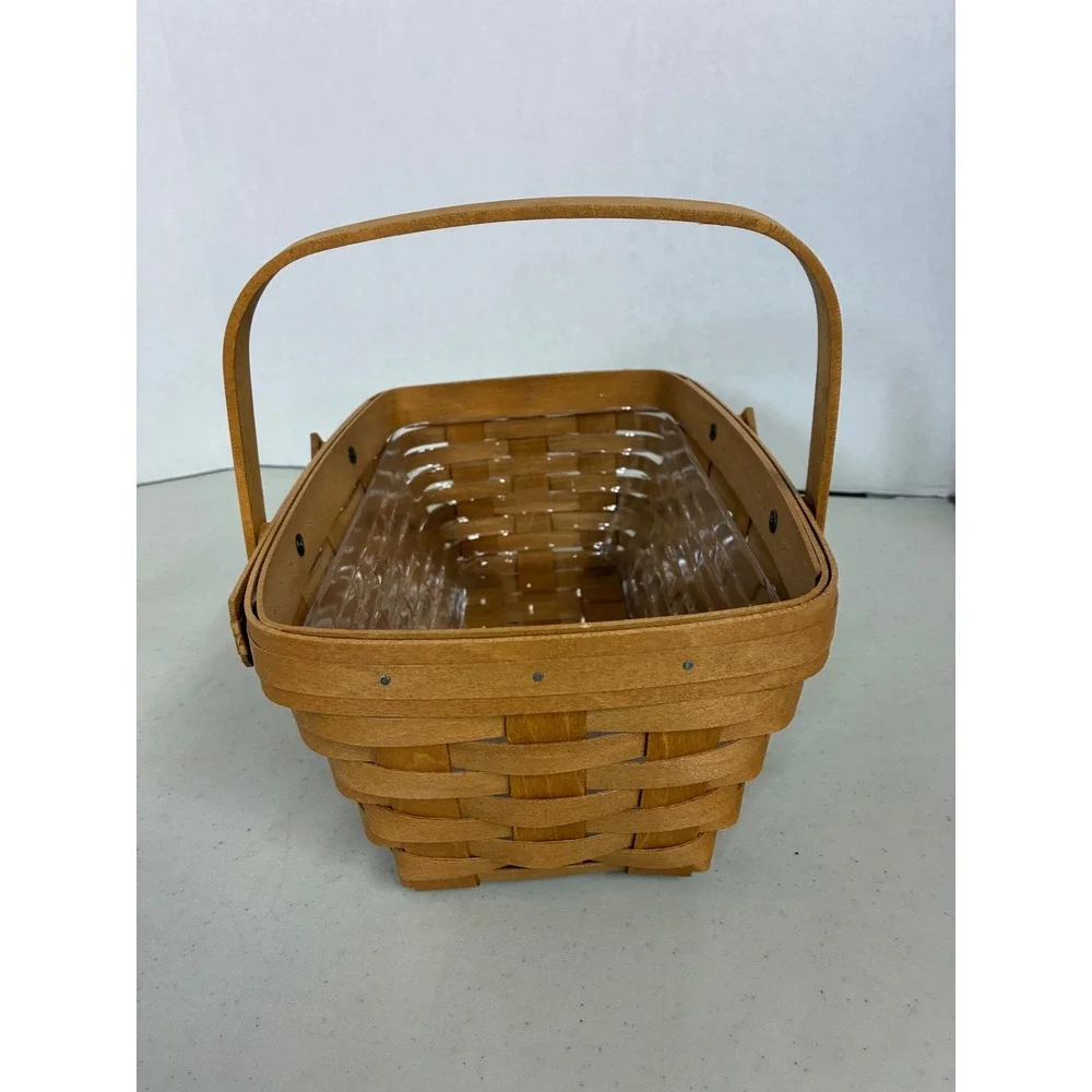 Longaberger 2009 Rectangular Woven Wood Basket with Handles and Liner‎ 12.5in
